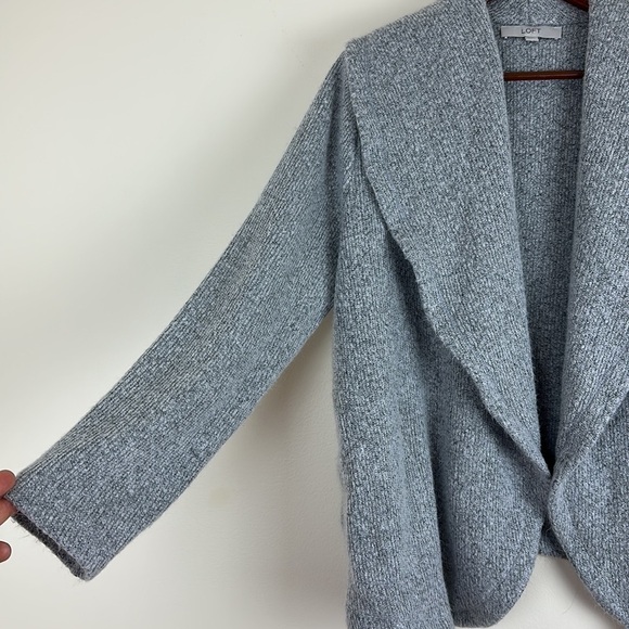 LOFT Woman's Size XL Open Cardigan Sweater Grey Pockets Shawl Collar - Picture 2 of 6